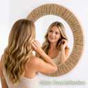 Chi An Home 24 Inch Natural Jute Mirror, Wall Mounted Round Mirror with Metal Frame, Wall Decor Rustic Farmhouse Boho Decor Accent for Bathroom, Bedroom, Living Room, or Entryway