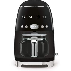 Smeg 50's Retro Style Aesthetic Drip Coffee Machine with 10 Cup Glass Carafe, Auto Start Feature, Keep Warm Plate, and Two Coffee Strength Settings (Black)