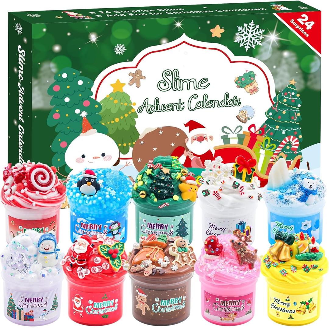 Slime Advent Calendar 2025 Kids, Christmas Countdown Calendars 24 Days of Surprises with Slime Kit Funny Gifts for Toddler Kids Teens Girls 4 5 6 7 8 9 10 11 12 Year Old
