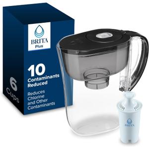 Brita Small 6 Cup Water Filter Pitcher, 1 BritaPlus Filter, Metro, Black (Package May Vary)