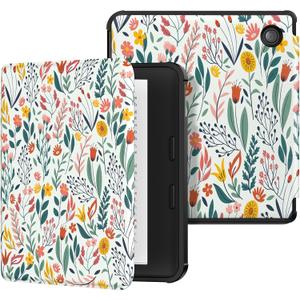 MoKo Case for Kobo Libra Colour 7" 2024 Release, Ultra Slim Lightweight with Auto Wake/Sleep Cover Folio Case for Kobo Libra Colour 7" 2024, Agave Green (Flowers)