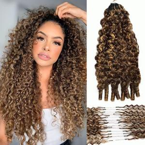 Curly Crochet Human Hair Highlights 4/27 Pre-Separated Knotless Human Crochet Hair for Women Brown with Honey Blonde 50g 20 Inch Invisible Micro Looped Hair Extensions for Braiding Twist