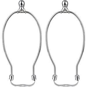 Helunsi 8 Inch Lamp Harp, 2 Set Silver Lamp Shade Harp Holder with Finial, DIY Detachable Replacement Lampshade Adapter Harp Bracket Hardware for Table & Floor Lamps Accessories Parts Repair (Metal)
