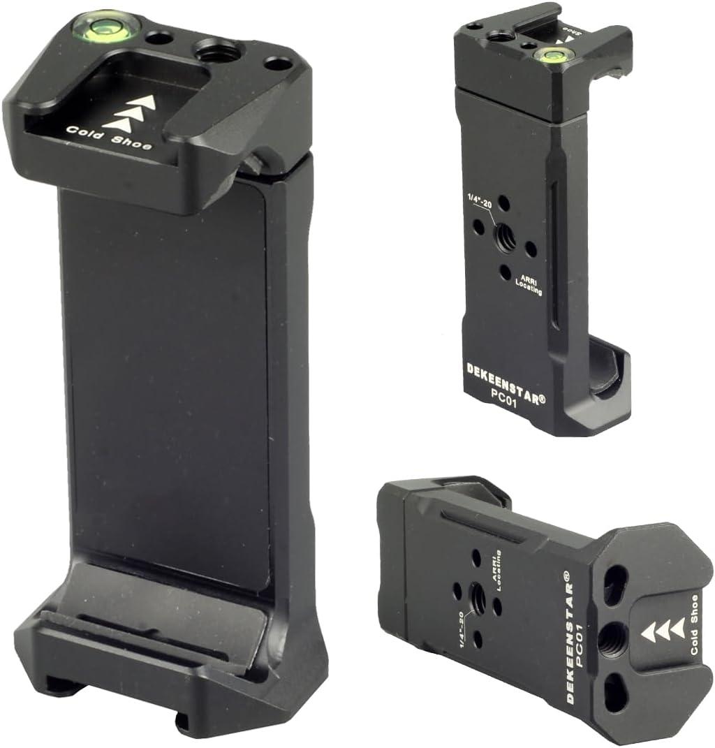 Metal Phone Tripod Adapter Mount with Cold Shoe/Arca-Swiss Quick Release Plate/1/4 Thread Holes, Smart Phone Stand Clamp Holder for Tripod Compatible with iphone 17/16/15/14/13 Pro Max/Samsung