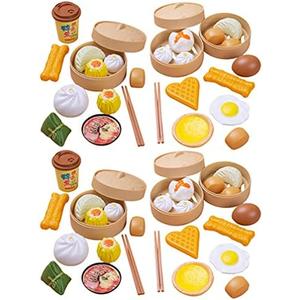 Chinese Breakfast Toys, 58Pcs Breakfast Play Food Plastic Chinese Dim Sum Toy Food Cooking Toys Role Play Toys |26 X 26 X 10 Cm