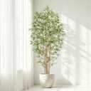 Artificial Bamboo Tree, Fake Bamboo Plant 6FT Tall with 6 Natural Real Bamboo Trunks, Artificial Tree Indoor Decor Faux Silk Tree for Home Office Living Room Modern Decor