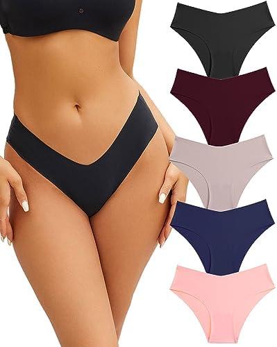 Women’s Seamless Underwear Soft Stretch Briefs Invisibles Hipster V Cut cheeky No Show Bikini Panties 5 pack S