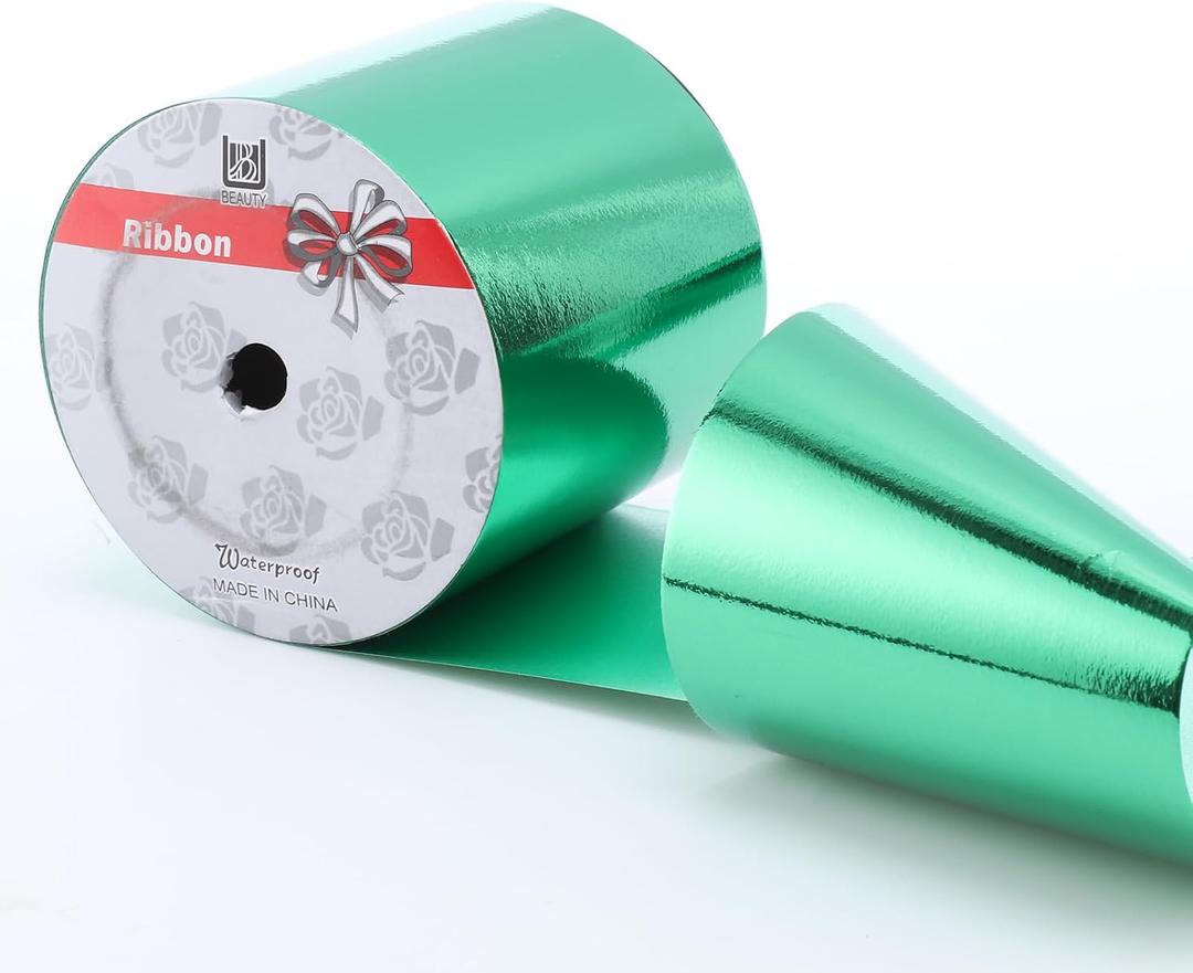 4inch x 50 Yards Shiny Green Waterproof Ribbon,Curling Ribbon for Gifts Package Wrapping,Crafting.