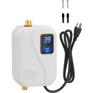 Electric Tankless Water Heater 110V 3000W, Under Sink Instant Hot Water Heater with Digital Display, Point of Use Portable Mini Heater for Kitchen Bathroom Sink