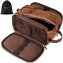 Elviros Toiletry Bag for Men, Large Travel Shaving Dopp Kit Water-resistant Bathroom Toiletries Organizer PU Leather Cosmetic Bags Fathers Day Gift (Medium, Dark Brown) (Medium (Pack of 1))