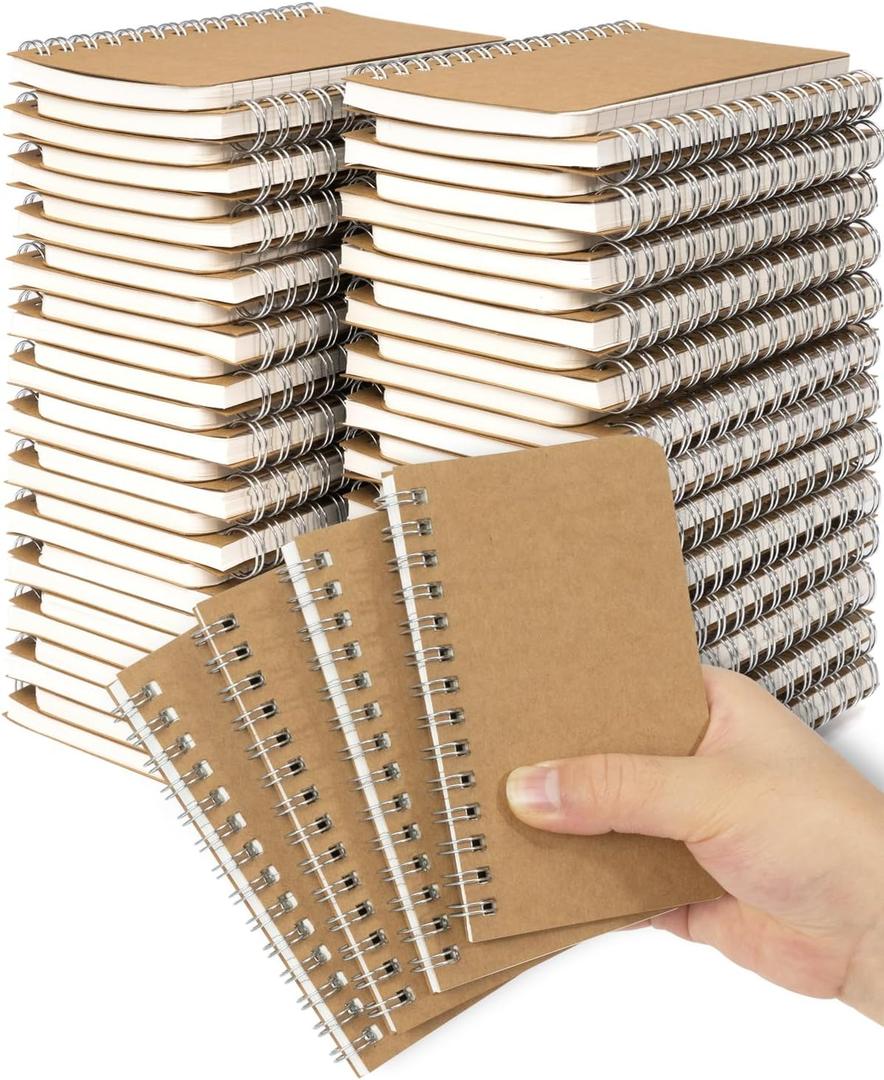 Dynta Pocket Notebooks Mini Notepads 3x5 Bulk, 60 Packs Lined Memo Pads, Small Spiral Notebooks Kraft Cover for Home, School, Office, Men, Women, Kids (60 Sheets/120 Pages)