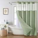 No Hook Waffle Weave Shower Curtain with Snap-in Fabric Liner Set,Sage Green Shower Curtains for Bathroom with See Through Top Window,Water Repellent & Washable,71Wx74H