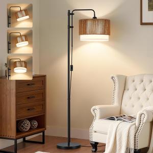 GyroVu Rattan Floor Lamp for Living Room, Adjustable Height Standing Lamp