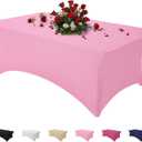 Table Cloth Pink 8FT Spandex Tablecloth for Rectangle Fitted Table Cloths Stretch Covers Washable Wrinkle Free Tablecloths for Festival Camping Picnic Wedding Party