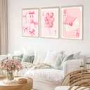 3 x 3 Pcs Fashion Pink Bow Canvas Wall Art Preppy Girly Aesthetic Painting Picture Wall Decor Balloon Envelope Poster Prints for College Apartment Girls Bedroom Living Room Home Decor (Poster 16x24 Inch)