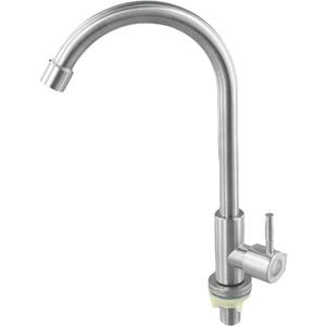 Stainless Steel Kitchen Tap Single Cold Water Faucet For Sink Mixer With 360°Rotating Spout Energy Saving Bubbler For Home Bar Bathroom