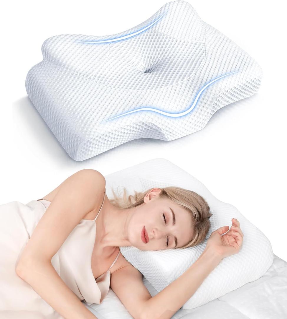 Osteo Cervical Pillow for Neck Pain Relief, Hollow Design Odorless Memory Foam Pillows with Cooling Case, Adjustable Orthopedic Bed Pillow for Sleeping, Support for Side Back Sleepers Standard High(24.5*16.5*5.2/4.1 inches)