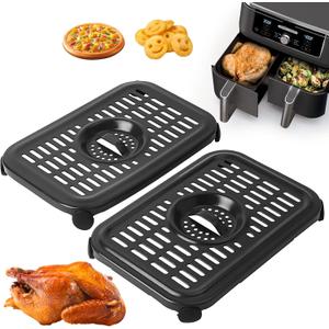 Air Fryer Grill Pan for Ninja, 2 Packs Replacement Air Fryer Crisper Plate Grill Plate Tray Accessories with Rubber Bumpers for Ninja Foodi DZ090 DZ201 DZ100, Dishwasher Safe