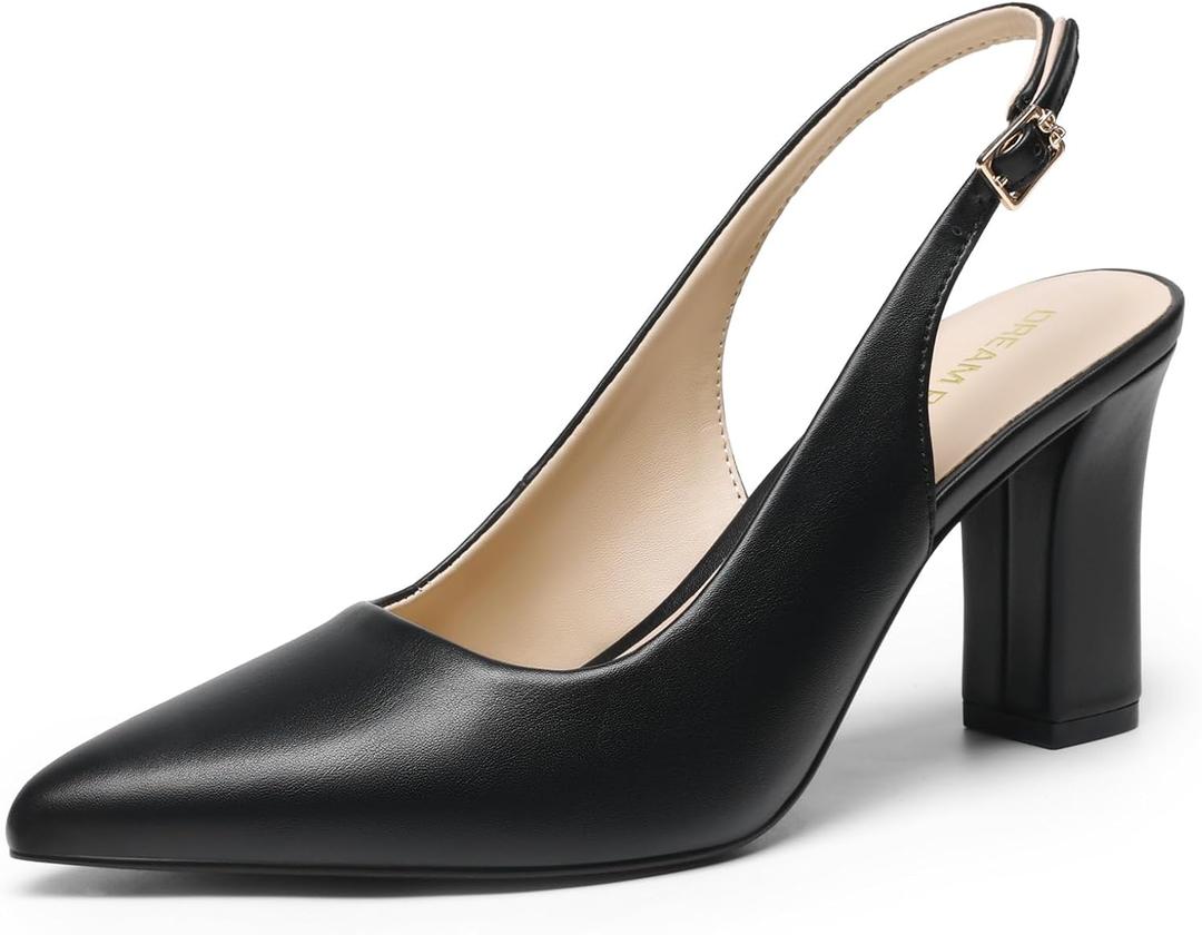 DREAM PAIRS Women's Sling back Heels Chunky Block Heels Pointed Toe Closed Toe Pumps Comfortable Work Office Business Shoes, 9