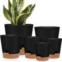 YNNICO Indoor Self Watering Planters with Drainage Holes and Saucers, 8, 7, 6.5, 6, 5.5, 5 Inches, Black, 6 Pots