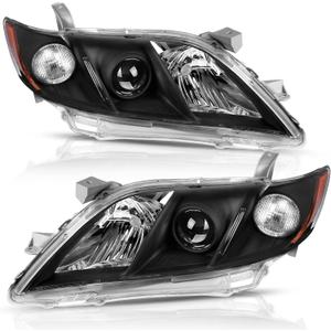 AUTOSAVER88 Projector Headlight Assembly Compatible with 2007-2009 Camry Exclude Hybird Black Housing Amber Reflector Clear Lens Headlamps Replacement