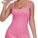 Women's Tennis Dress with Built in Shorts and Bra Workout Mini Dress Square Neck Athletic Skort Dress Golf Outfits