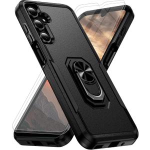 for Samsung Galaxy A17/A26 5G Phone Case [15 FT Military Grade Drop Protection] with 2X Tempered Glass Screen Protector, Heavy-Duty Shockproof Magnetic Kickstand Case for Galaxy A17/A26 5G (Black)