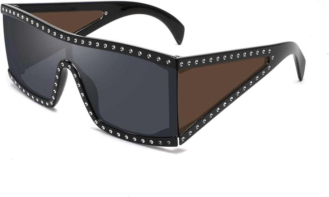 Hadley Oversize Square Sunglasses Retro Crystal Accent Goggle Sun Glasses Driving Outdoor Fashion Wear Womens Gifts Black/Black