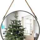 POZINO Round Mirror, Rope Hanging Mirror, 15 Inch Farmhouse Circle Wall Mirror for Bathroom Bedroom Living Room Entryway Home Decor, Grey