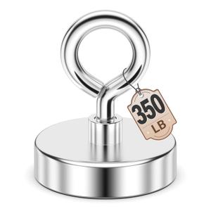 FINDMAG Fishing Magnets 350 LBS Pulling Force 2 inch Neodymium Rare Earth Magnet with Lifting Eye-Bolt, Super Strong Round Magnet for Retrieving Items in Lake, Beach, Lawn and New House