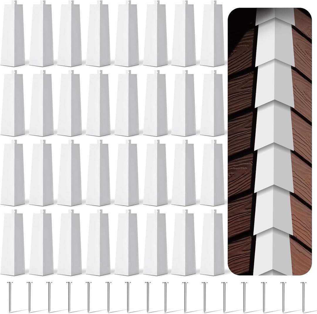 Therwen 32 Pcs Aluminum Siding Corners 8 Inch Outside White Corner Caps Smooth Siding Trim, Metal Nails Included for Mobile Home House Exterior