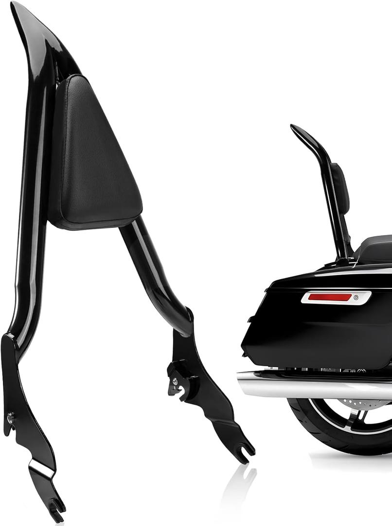 09-25 One-Piece Passenger Backetst Sissy Bar Fits Harley Street Glide Road Glide Electra Glide Road King Electra Models, Gloss black