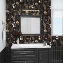 Fvlow Vintage Black Floral Self Adhesive Shelf Liner Wallpaper 17.4" x 78", Retro Brown Gold Leaf Design Wall Paper Contact Paper Waterproof Wall Covering for Countertop Desk Cabinets Drawer Liner