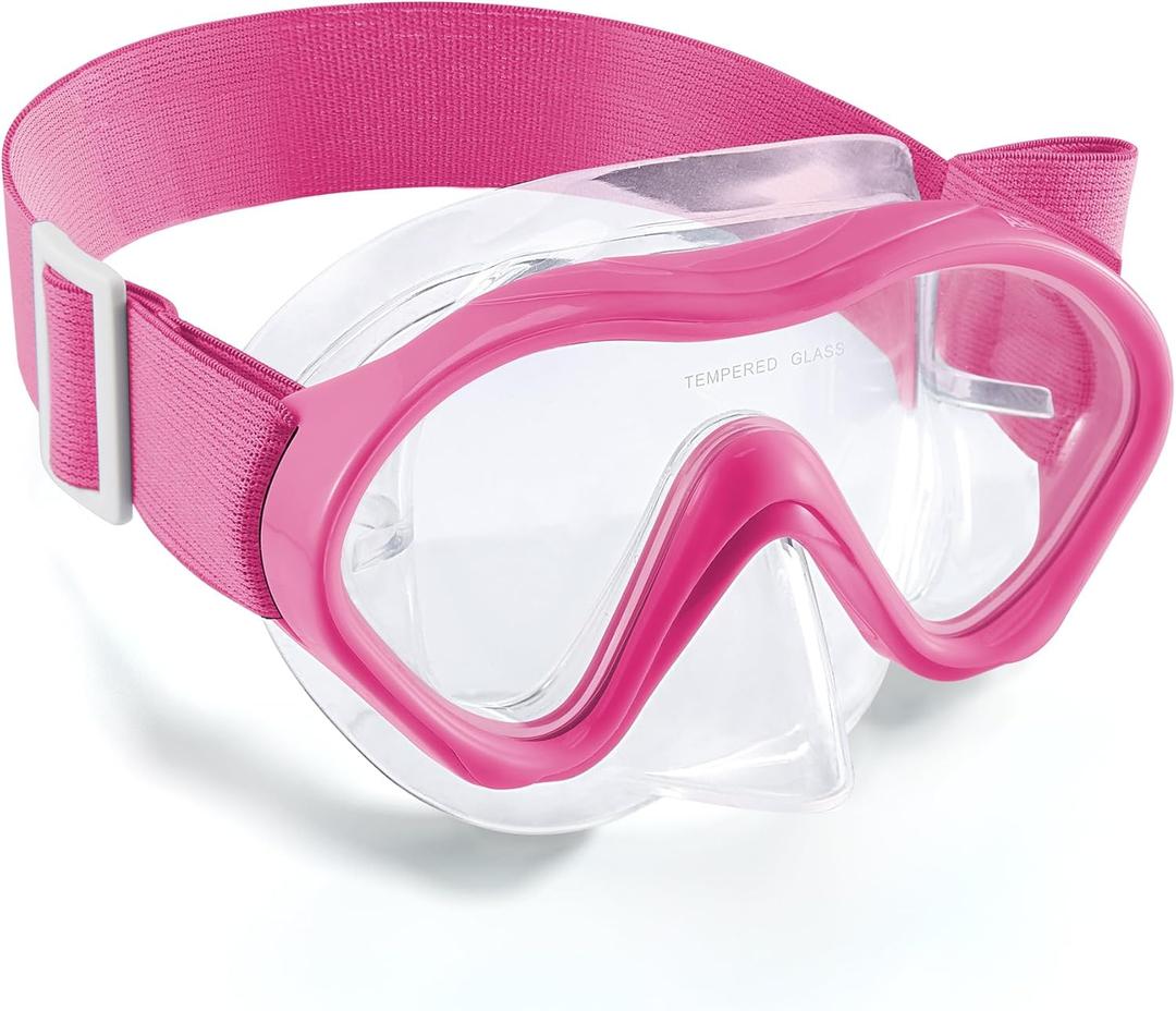 Aegend Kids Swim Goggles Snorkel Diving Mask for Kids Youth 3-15, Knitted Fabric Strap, Anti-Fog 180 Clear View (1 Pack-rose Red)