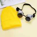 Vintage Steampunk Goggles Glasses with Yellow Beanie Hat, Halloween Costume Accessories for Adult, Halloween Cosplay Party Set