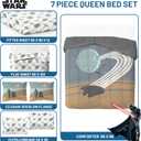 Jay Franco Star Wars Queen Size Comforter Set - 7 Piece Bedding Includes Sheet Set & Pillow Covers - Super Soft Cozy Bedding with Death Star and Millennium Falcon