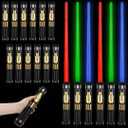 Liberty Imports 12 Pack LED Light Up Sabers Set - Motion Sensitive Retractable Swords with FX Sound Effects for Kids Party Supplies, Bulk Party Favors and Cosplay (Full Retract)