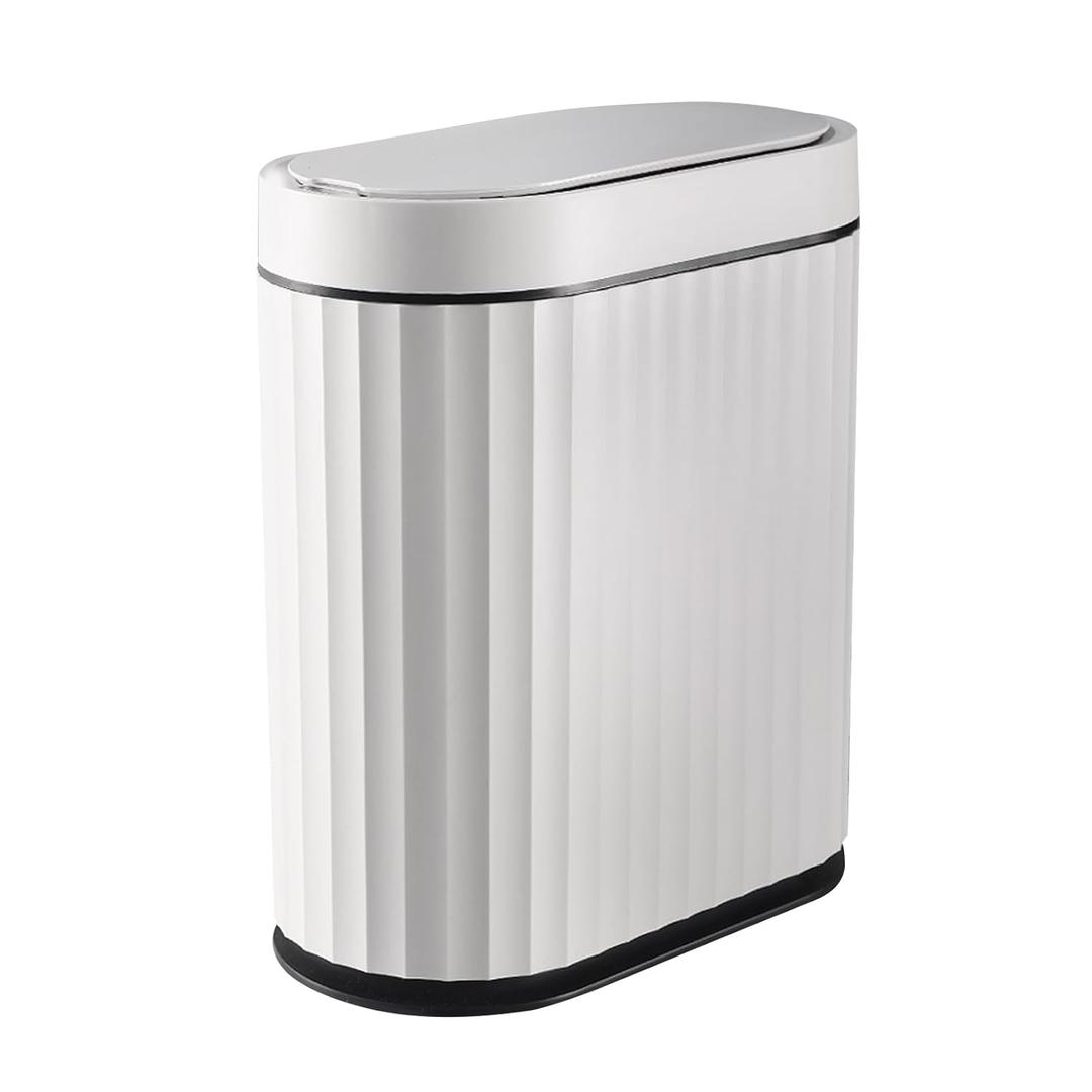 ELPHECO Bathroom Trash Can with Lid 2 Gallon Small Sensor Garbage Can, Slim Smart Trash Bin, Waterproof Automatic Wastebasket, Narrow Plastic Garbage Bin for Bathroom, Kitchen, Office, Black White