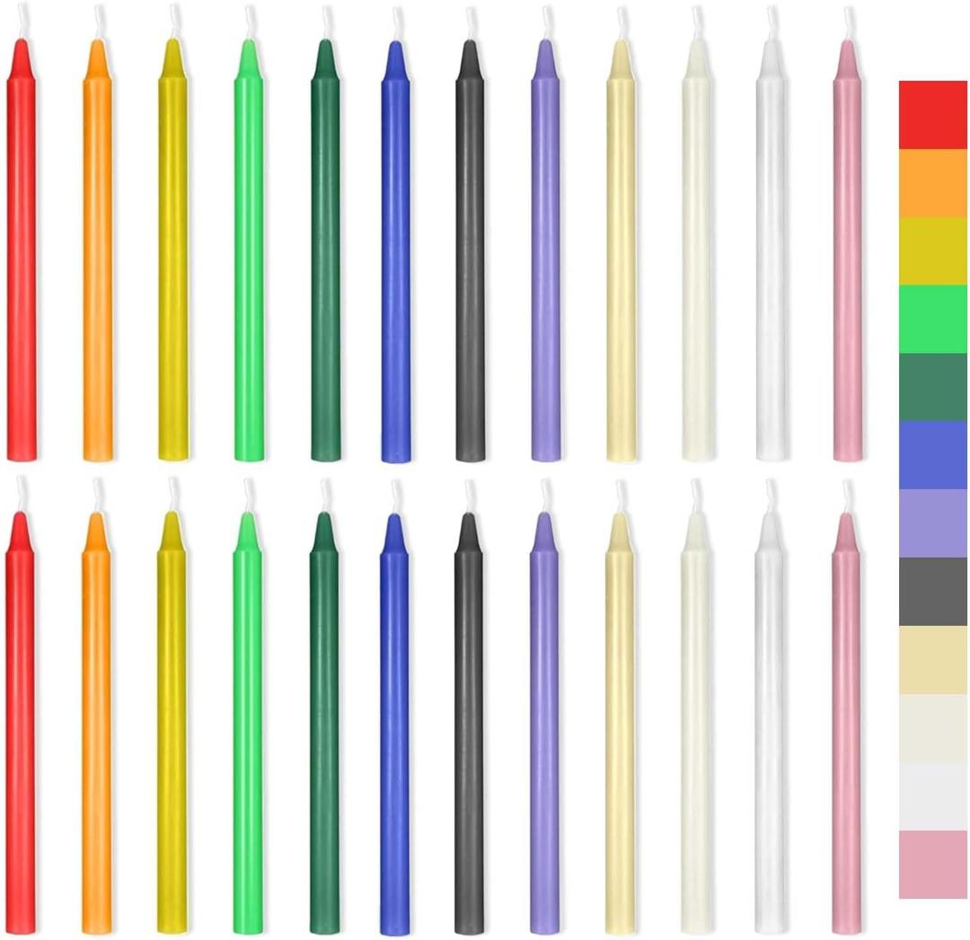 24pcs6.5inch Small Colored Candles,Chime,Spell,Unscented Traditional Shabbos, Candle Holder Rituals, Prayer, Meditation,Taper-Candles (Classic, 24)
