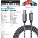 Lightning to MIDI Cable USB OTG Type B Cable for Select iPhone, iPad Models for Midi Controller, Electronic Music Instrument, Midi Keyboard, USB Microphone (20FT)