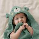 Blissful Diary Muslin Baby Hooded Towel, Soft and Absorbent Bath Towel for Newborn, Infant, Toddler, Unisex, 32x32 - Smart Bear