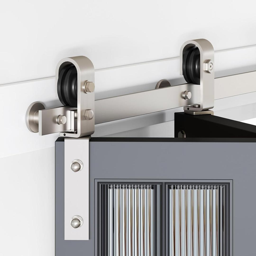 40" Brushed Nickel Bifold Sliding Barn Door Hardware Track Kit,Side Mounted Roller,Smoothly and Quietly,Assembly Easy,Fit Double 18" Bi-Folding Doors (Door Not Included) (40'' for 2 Doors (Hardware only), Silver)