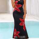 ZESICA Women's 2026 Summer Halter Neck Floral Print Maxi Dress Sleeveless Backless Wedding Guest Party Bodycon Long Dresses (M)