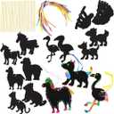 30 Pack Hanging Animal Ornaments Set, Scratch Paper Art Kit for Kids, Decorations