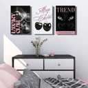 3Pcs Trendy Pink Preppy Canvas Wall Art Fashion Cat Disco Ball Cherry Posters Prints Funky Y2k Wall Decor Pictures for Girly Bedroom Apartment Dorm Decorations Ready To Hang