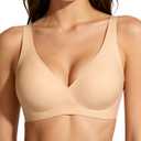 As Fairy 2026 Deep V Wireless Push Up Bras for Women Soft Support Bra with Lift Comfortable T-Shirt Bra for Daily Wear (34D, Nude)