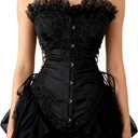Charmian Women's Sexy Lace Corset Bustier with Skirt - Gothic Victorian Steampunk Cosplay Party Clubwear Costume Outfit Black Medium