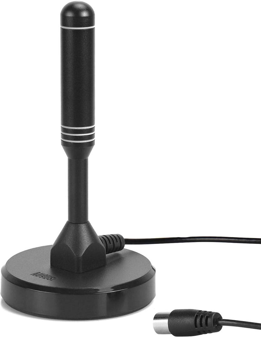 HDTV Antenna - August DTA240 - Indoor/Outdoor Portable Digital Aerial with Magnetic Base 6.5 feet Coax Cable 50 Miles Range (Black)