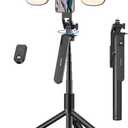 TECKNET 71" Selfie Stick Tripod for Phone with Light, Portable Extendable Cell Phone Tripod Stand with Wireless Remote and Phone Holder, with Wireless Remote Control for iPhone/Android/Camera Light Black