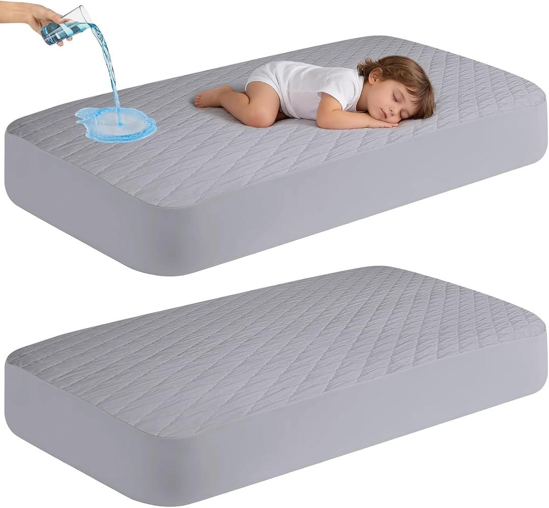 2Pack Waterproof Crib Sheets,Cotton 24X38 Fitted Crib Sheets Crib Mattress Protector Sheets,Soft Bed Sheets,Washable Little Bed Sheets,Neutral for Boy,Girl,Toddler (Gray, 24X38inch)